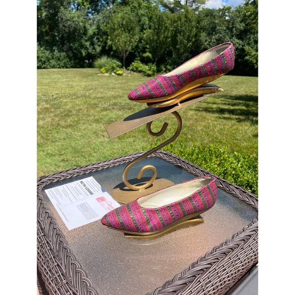 Vtg Herbert Levine KABUKI Shoes Beth Levine 60s Fine Silk Intricate Purple 4 1/2 - Picture 2 of 10